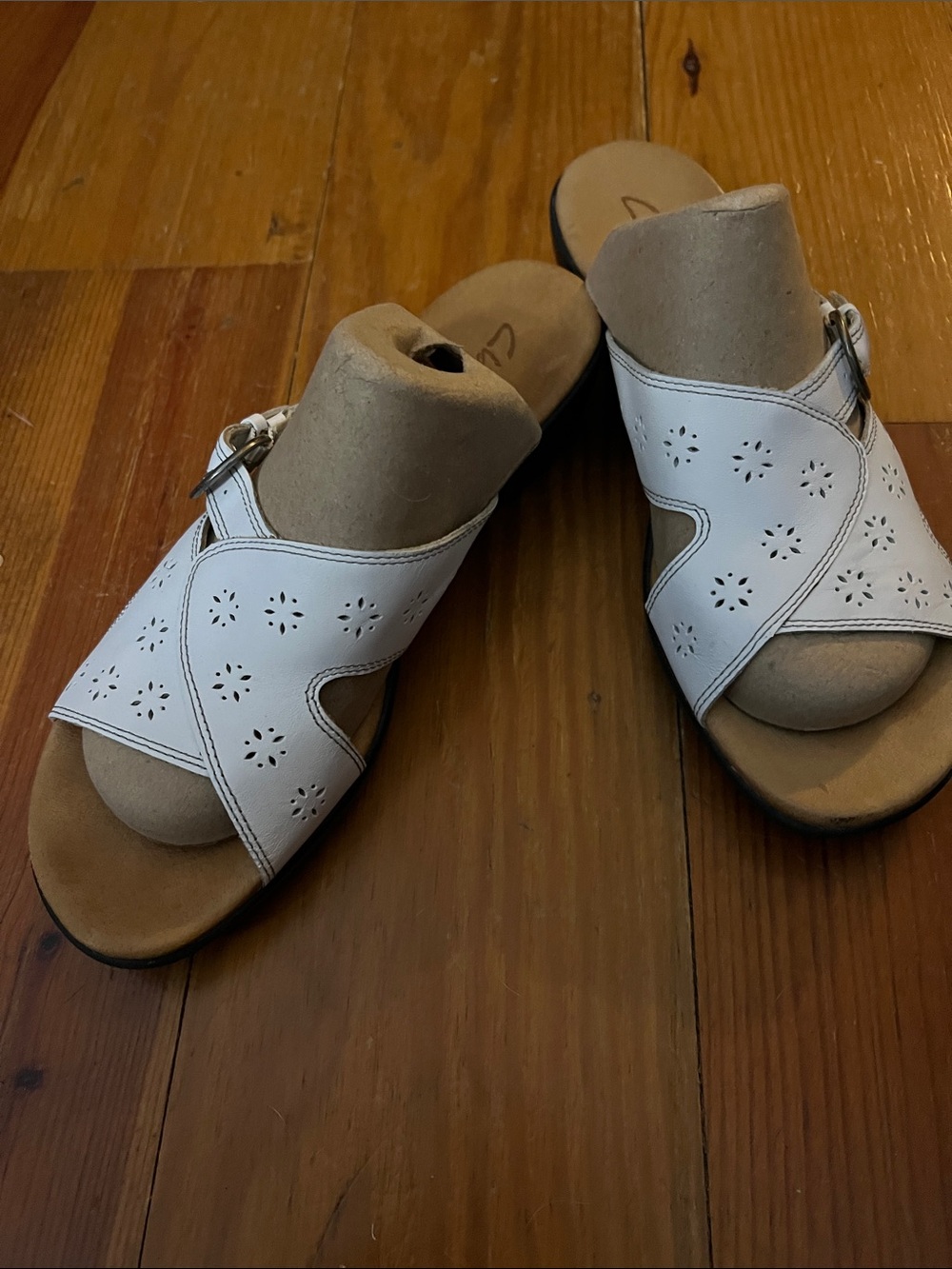 Ladies white slip on sandals